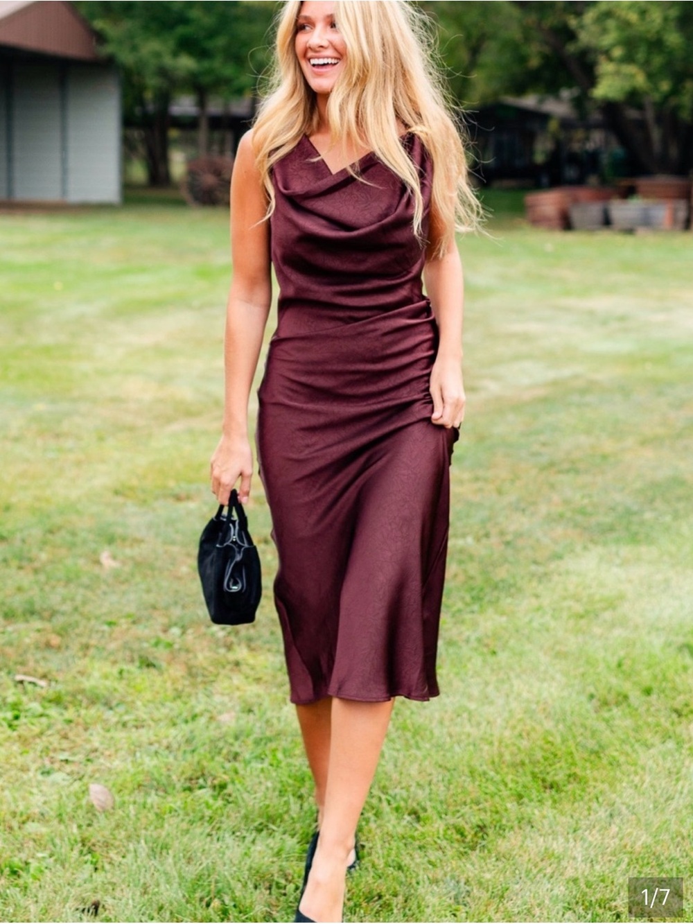 Cowl Neck Midi Dress in Wine